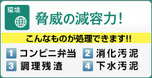 驚異の乾燥力！廃棄物を最大10％に減量 1コンビニ弁当2消化汚泥3調理残渣4下水汚泥